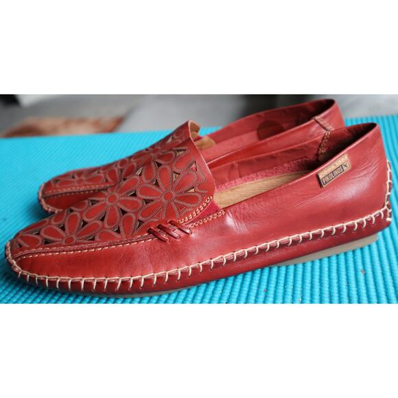 Pikolinos Womens Jerez Red Leather Slip On Driving Loafer Flats Size 37 6.5 / 7 - Picture 2 of 8
